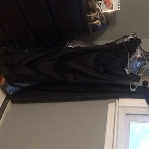 Betsy & Adam black ruffled shoulder dress